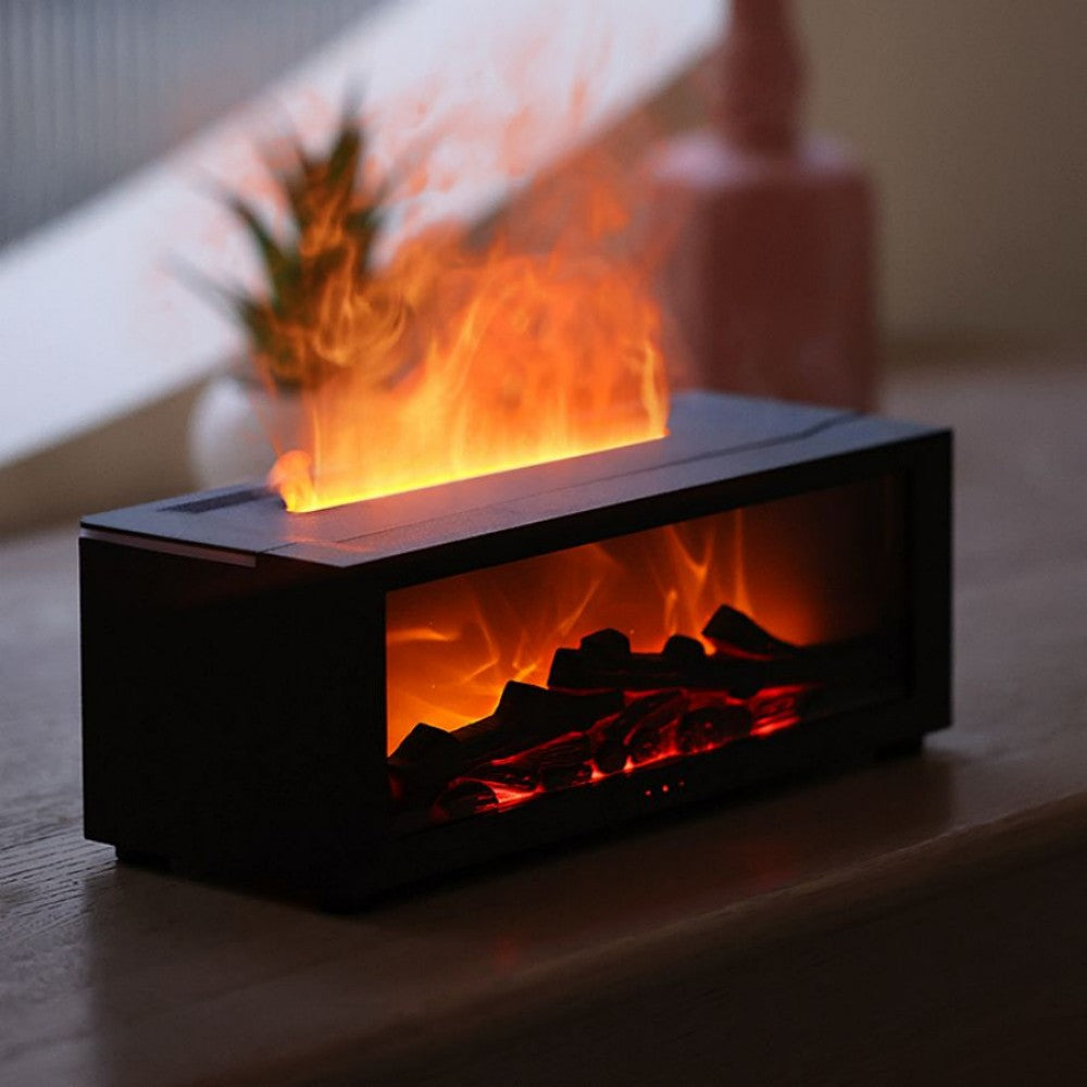 Fireplace Flame Effect Aromatherapy Diffuser – Ultra-Quiet Humidifier with LED Flame Simulation