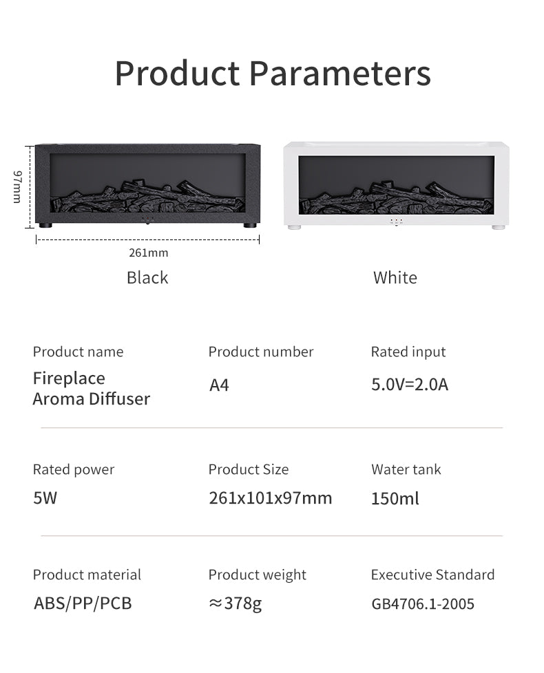 Fireplace Flame Effect Aromatherapy Diffuser – Ultra-Quiet Humidifier with LED Flame Simulation